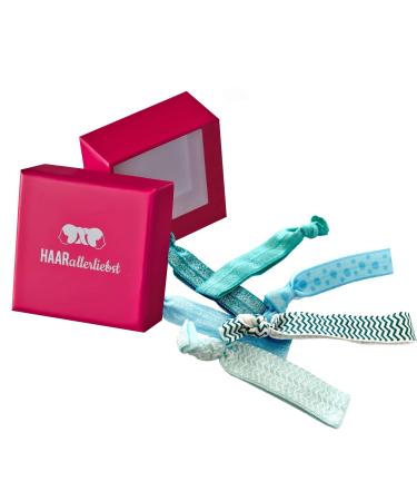 Hair -minded elastic hair tie |Hair -friendly bracelets |Wide hair bands (6 pieces) |Quality hair jewelry - including box for storage (pink - turquoise blue)
