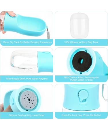 JOPHEK Portable Pet Drinking Bottle - 300ml Leak-Proof Dog & Cat Water Bottle with 100ml Food Mug & Activated Carbon Filter - Ideal for Daily Walks & Travel - Blue - Buy Online on GoSupps.com
