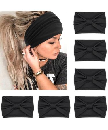VENUSTE Wide Headbands for Women's Hair Fashion Knotted Head Bands for Adult Women Hair Accessories 6PCS (Black Color)