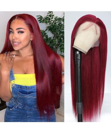Xeparlo 99j Burgundy Lace Front Wigs Human Hair Pre Plucked 13x4 Straight 99j Human Hair Wig with Baby Hair 150% Density Wine Red Wig Colored straight 99j Lace Front Wig for Women 20 Inch 20 Inch 99J straight lace front ...