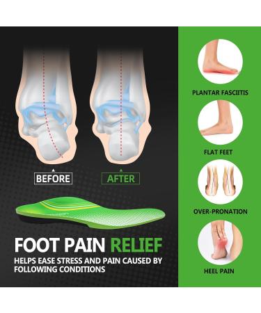 Plantar Fasciitis Arch Support Insoles for Women Men - Orthotic Insoles for Flat Feet High Arch - Foot Pain Relief Insoles - Green UK 9-10.5 - Buy Online on GoSupps.com