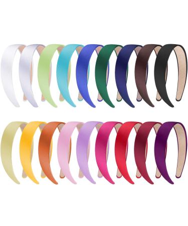 SIQUK 18 Pieces Satin Headbands 1 Inch Wide Non-slip Headband Colorful DIY Headbands for Women and Girls  18 Colors Multicolor 1 Inch
