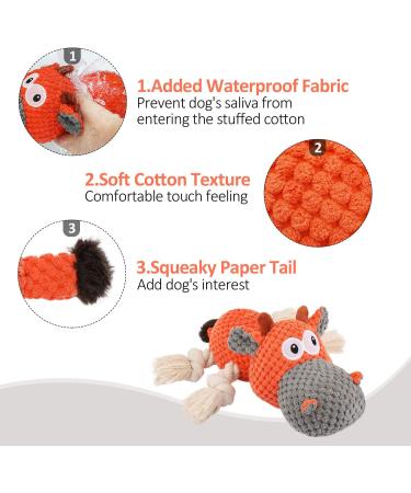 Iokheira Dog Toys for Big Dogs | Squeaker & Zug Rope Plush Toys | Interactive Soft Material for Large Medium and Small Dogs - Antique Orange - Buy Online on GoSupps.com