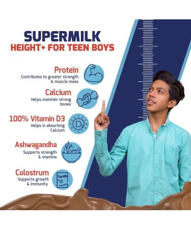 Generic SuperMilk Height+ (13+y Boys) 13g Protein with Zero Refined Sugar Double Chocolate 400 g - Buy Online on GoSupps.com