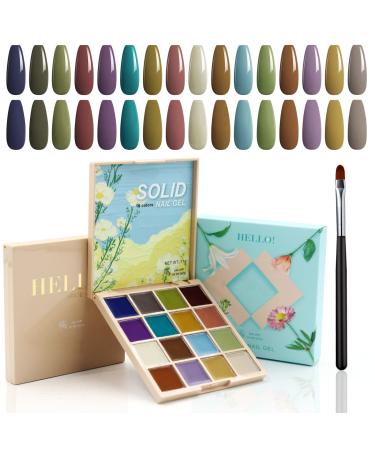 16 Colors Solid Gel Nail Polish Gel Palette Nail Polish with Nail Brush Popular Colors Cream Manicure Palette UV Gel Varnish Portable Nail Polish Art Kit for Home DIY Manicure Nail Salon (#01)