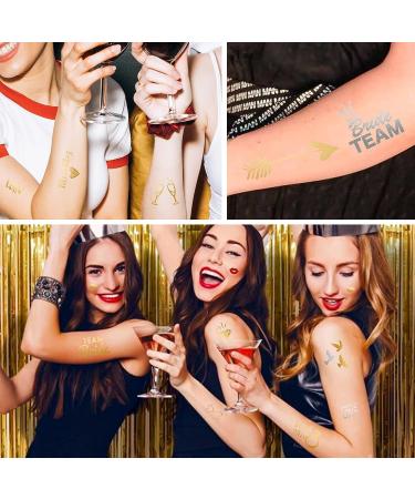 Bachelorette Party Favors 60PCS Temporary Tattoos - Metallic Gold & Silver Mr Mrs Design for Bridal Shower, Hen Party, Wedding - Bride and Groom Team Bride - Buy Online on GoSupps.com