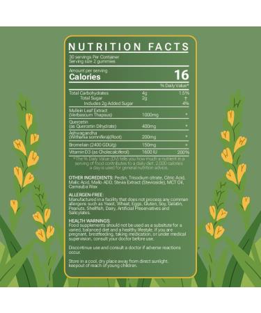 (4-in-1) Mullein Gummies for Lungs Cleanse & Detox | Organic Mullein Leaf Gummies for Lung Health Heavy Smokers Breathing Support | Ashwagandha Quercetin & Bromelain Vegan Respiratory Cleanse - Buy Online on GoSupps.com