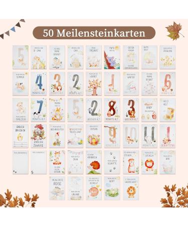 50 Hand-Painted Baby Milestone Cards - Monthly Growth Tracker & Perfect Gift for Birth & Baby Showers - Buy Online on GoSupps.com