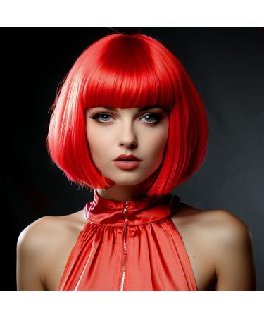 PLANTURECO Red Wig and Party Sunglasses Red Wig for Women Red Wig with Bangs Red Bob Wig and Short Red Wig Bright Red Wig with Neon Glasses Red Wig for Women - Buy Online on GoSupps.com