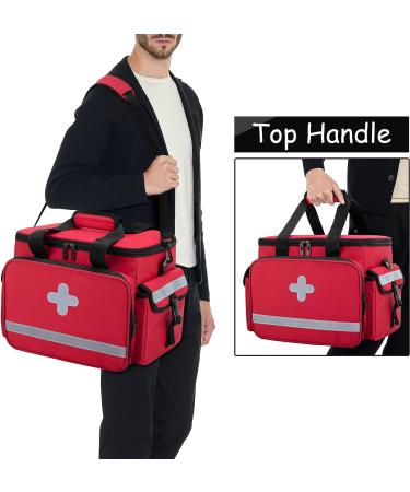 CURMIO Medical Bag for Home Health Care - Doctors Bag with Dividers for First Aid Kits and Emergency Supplies - Red (Empty Bag) - Buy Online on GoSupps.com