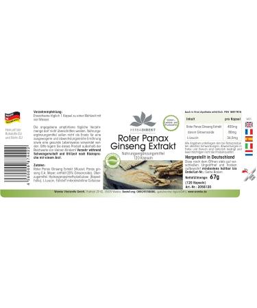 Panax Red Ginseng Extract - 120 Capsules - 20% Ginsenoside | herba direkt - German Pharmacy Quality - Buy Online on GoSupps.com