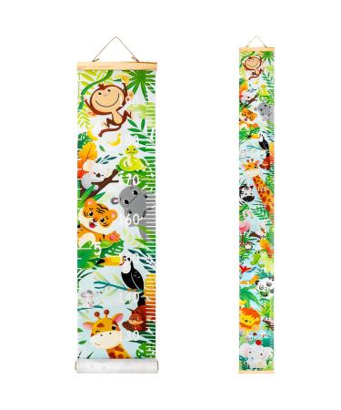 HIFOT Kids Growth Chart Height Measuring Chart Animal Zoo Canvas Wall Hanging Rulers for Baby Children Kids Boys Bedroom Decor 74.8''* 7.87''