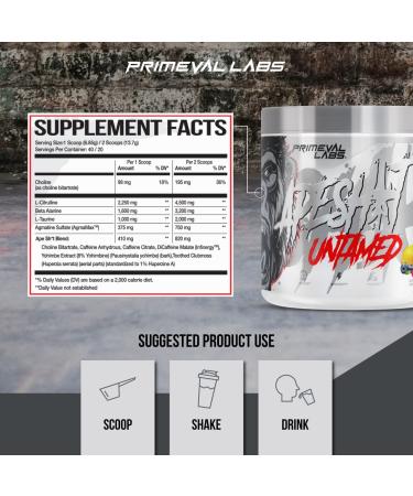Primeval Labs Ape Untamed Pre Workout Energy Drink Powder - Smashberry Flavor | Nitric Oxide Booster with L-Citrulline & Beta Alanine | 40 Servings - Buy Online on GoSupps.com