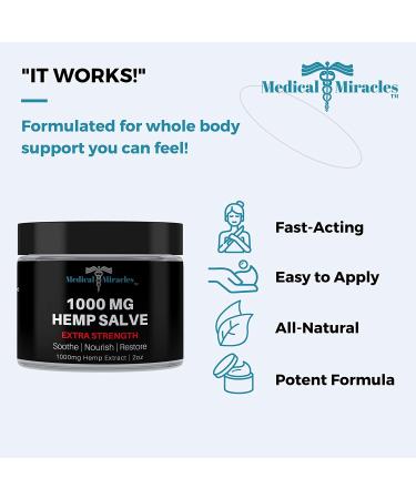 Medical Miracles Hemp 1000 Mg Extra Strength Healing Salve | Ideal for Hips, Joints, Neck, Back, Elbows, Fingers, Hands, and Knees | Made in USA - Buy Online on GoSupps.com