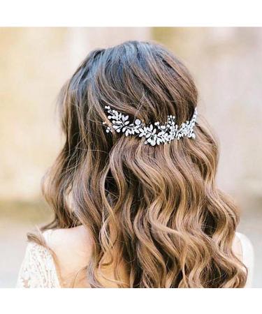 Handcess bridal stirring band with crystal beads and silver-colored leaves bridal hair jewelry with rhinestones hair parts for the bride and bridesmaid - Buy Online on GoSupps.com