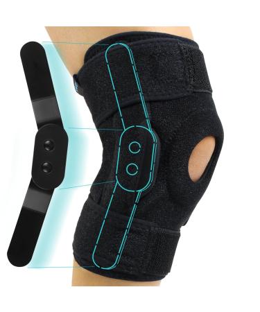 Hinged Knee Brace for Knee Pain - Adjustable Knee Support with Removable Metal Hinge & Silicon Knee Shock Absorber for Joint Pain ACL PCL Meniscus Tear - Size Adjustable for All Size