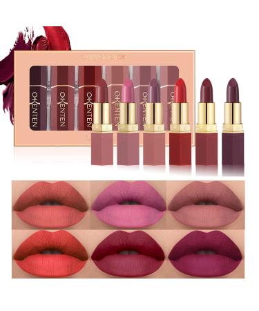 OKENTEN 6 Colors Matte Lipstick Set Waterproof Long-Lasting Moisturizing Makeup Lipsticks Nude Lipstick Makeup Gift Set labiales matte larga duracion 26 02