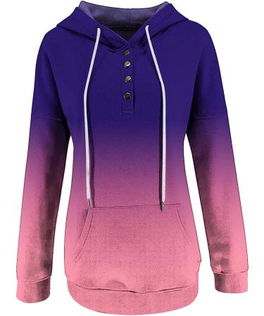 Women's Purple Button Down Hoodie - Fall Fashion Graphic Sweatshirt with Pocket - Buy Online on GoSupps.com