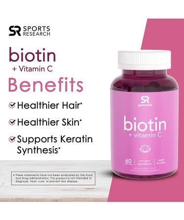 Sports Research Biotin + Vitamin C Gummies - Natural Berry Flavor, 60 Count - Buy Online on GoSupps.com