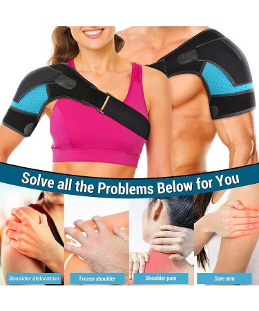 Adjustable Neoprene Shoulder Support Bandage - Unisex Fits Left & Right - Relief for Arthritis & Shoulder Luxation (Blue) - Buy Online on GoSupps.com