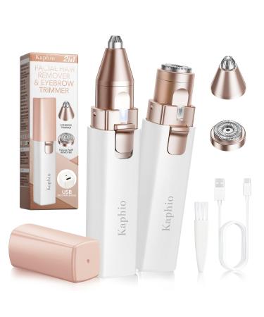 Facial - Eyebrow Hair Remover for Women: Rechargeable 2 in 1 Eyebrow Trimmer and Face Shavers for Women - Painless Electric Hair Removal Device for Face Eyebrows Peach Fuzz Lips with Light