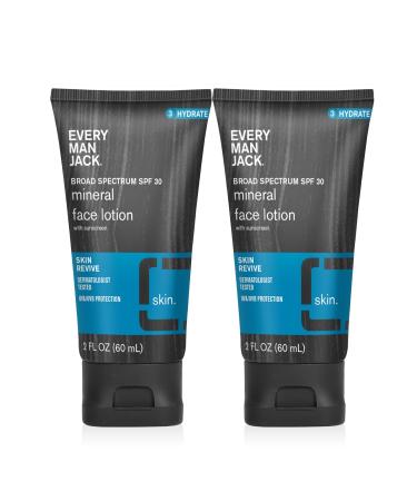 Every Man Jack Men's Mineral Face Lotion with Broad Spectrum SPF 30 Sunscreen - Dermatologist Tested UVA/UVB Protection - Daily Moisturizer to Protect and Relieve Dry Skin - 2FL Oz 2 Pack