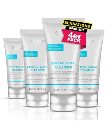 Vitabay Gentle Facial Cleanser for Facial Cleansing, 150 ml x 4 - Cleansing Gel for Face with Zinc - Anti Pimple Wash Gel Face - Face Wash Cleanser F
