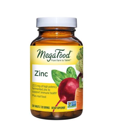 MegaFood Zinc - Immune Health Support with Zinc and Nourishing Food Blend - Non-GMO Project Verified Gluten-Free Vegan Kosher - Made Without Dairy or Soy - 120 Tabs 120 Count (Pack of 1)