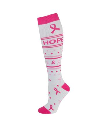 Women's 10-14 Mmhg Compression Socks Medium White Hope Ribbon