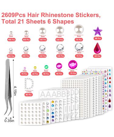 2609 Hair Gems & Jewels - Self-Adhesive Rhinestone Stickers for Crafts Face Eye Nail & Clothing | 6 Shapes 3-8mm - Buy Online on GoSupps.com