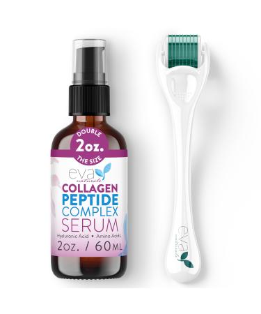 Eva Naturals Peptide Complex Serum + Microneedle Derma Roller - 0.25mm Titanium Derma Tool for Face & Scalp with Peptide Facial Serum & Derma Roller Bundle Serum + Dermaroller Bundle 2 Fl Oz (Pack of 1)