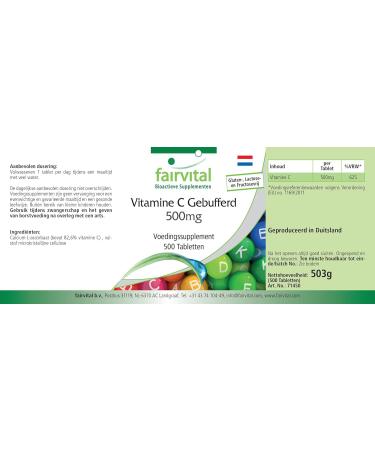 Fairvital | Vitamine C tamponn e 500mg - Boite pour 500 JOURS - Fortement dos - VEGAN - 500 Comprim s - Buy Online on GoSupps.com