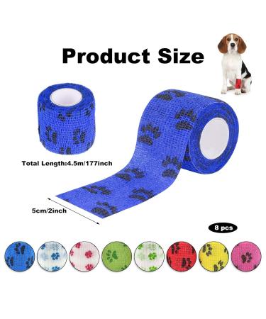 8 Rolls Dog Bandage Self Adhesive Cohesive Dog Bandage Vet Wrap for Dogs Non-Woven Elastic Dog Paw Bandage for Legs Paws Wrist Ankle 5cm X 4.5m (Multicolor) - Buy Online on GoSupps.com