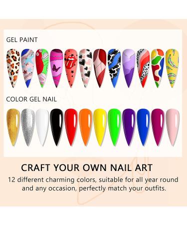 Saviland 25 Pcs Gel Paint Nail Kit - 12 Colors Gel Nail Polish Set with Brushes and Decorations for DIY Manicure - Buy Online on GoSupps.com