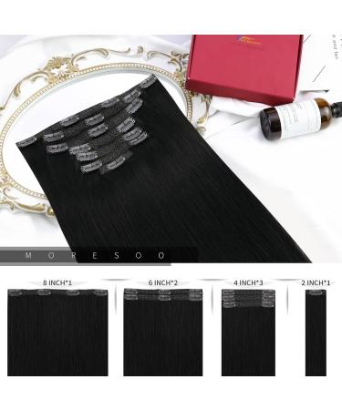Moresoo 16 Inch Natural Black Clip in Human Hair Extensions, 7 Pcs/120g, #1B - 40 cm #1 - Buy Online on GoSupps.com