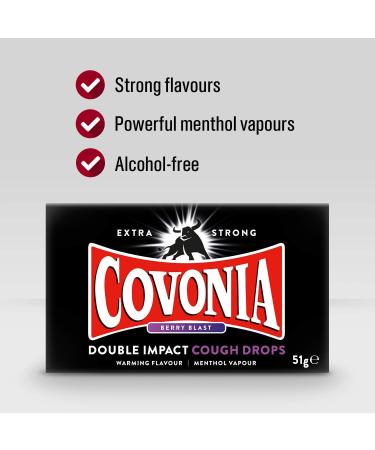 Covonia Double Impact Berry Blast Cough Drops 51g - Extra Strong Menthol Vapor for Effective Relief - Buy Online on GoSupps.com