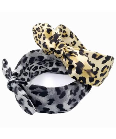 Hodooly Leopard Print Knot Headbands - 2 Piece Rabbit Ear Bow Turban Hair Hoops for Women and Girls - Buy Online on GoSupps.com