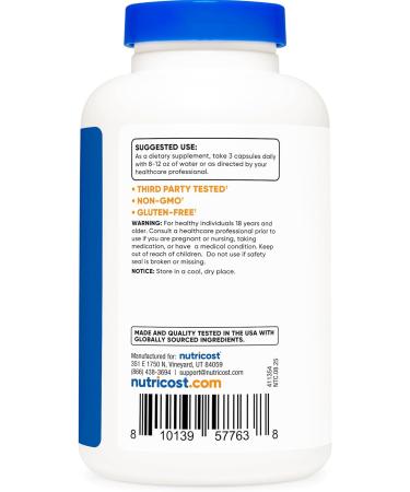 Nutricost Magnesium Lactate (210mg) 180 Capsules - Vegan, GMO-Free, Gluten-Free, 60 Servings - Buy Online on GoSupps.com
