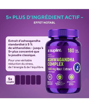 Ashwagandha en g lules 600 mg d extrait de racine avec 5% de withanolides haute concentration 180 g lules v ganes test en laboratoire certifi GMP cure de 3 mois (1 Pack) - Buy Online on GoSupps.com