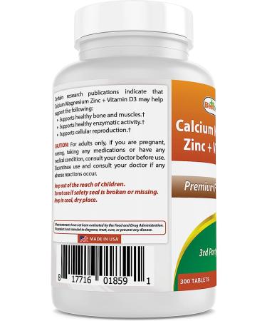 Best Naturals Calcium Magnesium Zinc with Vitamin D3 - 300 Tablets - Buy Online on GoSupps.com
