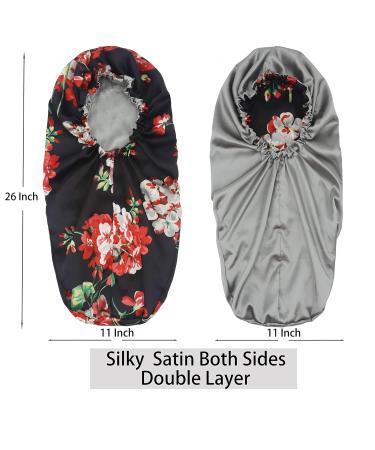 SAYMRE Long Satin Bonnet | Silky Adjustable Sleep Cap for Braids | Black Floral & Pink S/XXL - Buy Online on GoSupps.com