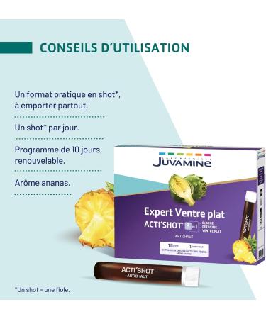 JUVAMINE - Acti' Shot Slimming Artichoke - Expert Flat Stomach 3 in 1 - Eliminates detoxifies flat stomach - Pineapple aroma - 10 shots - Buy Online on GoSupps.com