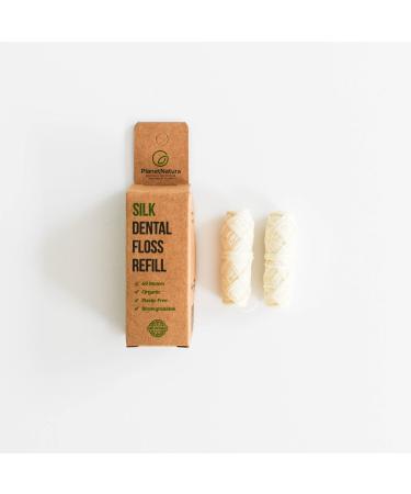 PlanetNatura Mint Flavoured Natural Silk Dental Floss - 100% Eco-Friendly Plastic Free Biodegradable Floss Refill - 60 Meters Organic Dental Floss