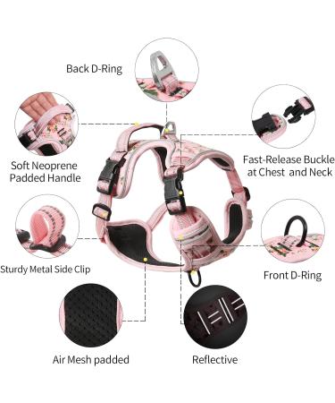 Buy Heele Floral Pink Dog Crockery & Anti-Train Harness for Large Dogs - Soft Breathable Reflective Design - XL Size (53-97cm) with Padded Handle & 3 Buckles - International Shipping Available - Buy Online on GoSupps.com