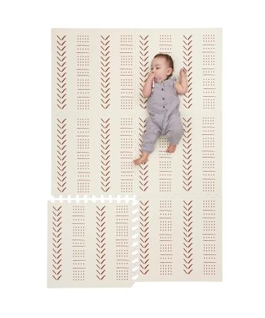 Childlike Behavior Baby Play Mat - Extra Large, Non-Toxic Foam Play Mat with Soft Interlocking Floor Tiles 72x48 Inches - Baby Floor Mat for Infants, Toddlers and Kids (X-Large, Beige Mudcloth) 72x48 Inch Beige Mudcloth