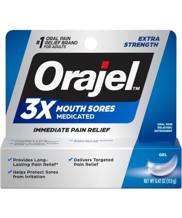 Orajel 3X for Mouth Sores Maximum Strength Gel Tube, 0.42 Ounce New