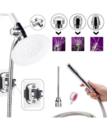 Shower Analdschusche with 4 shower heads shower with 59 inch shower hose and 4 pieces kit enema syringe set for women (silver) (with controller)