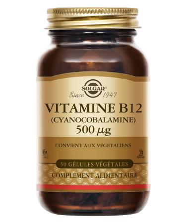 Solgar Vitamin B12 (Cyanocobalamin) 500 g - Vitality and energy - Helps reduce fatigue - Vegan - Vitamins - Food supplement - Bottle of 50 vegetable capsules