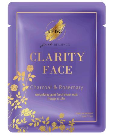 Clarity Face! 1 Charcoal Detoxifying Gold Floral Sheet Mask With Rosemary