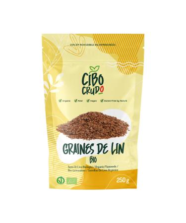 Organic Flax Seed - 250 g. 100% Natural and Pure Brown Flax Seeds without Additives Rich in Omega 3 Fibres and Mineral Salts.